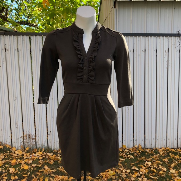 Dark Green Ruffled V-Neck - Picture 1 of 4